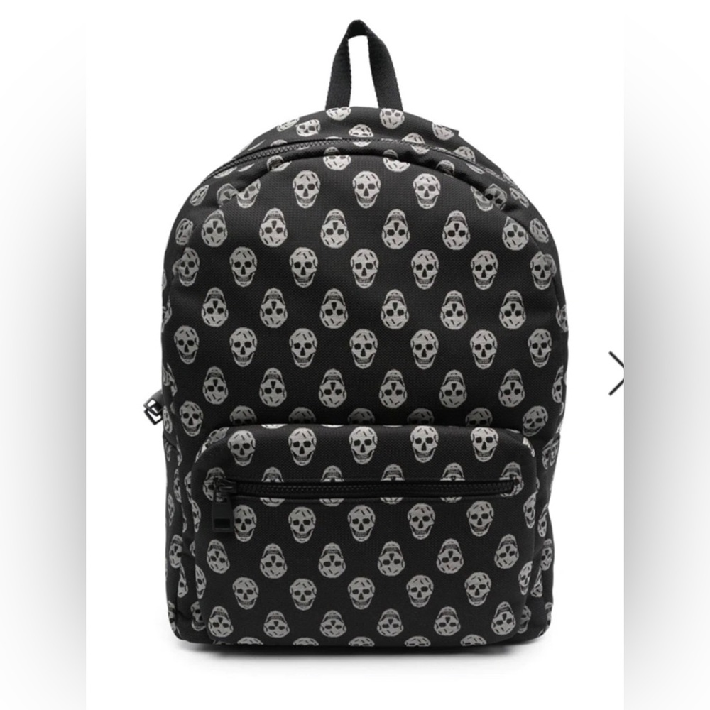 ALEXANDER MCQUEEN SKULL-PRINT TEXTURED BACKPACK - BLACK